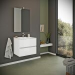Meuble de salle de bain suspendu avec lavabo 60cm et tiroirs blanc brillant benaco