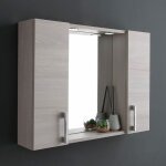 Kiamami valentina - miroir de salle de bain avec deux meubles hauts en bois de chne gris et led