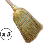 Lot de 3 balais paille de riz traditionnel 5 fils manch largeur 35 cm manche bois 150 cm balai pour ...