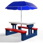 Kids picnic table with benches and parasol - outdoor use