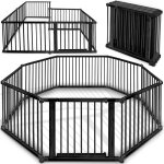 Kiduku barrire de scurit parc bb xxl 7, 2 mtres noir, pliant, porte inclus,  8 pices, forme ...