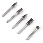Kit de 5 fraises rotatives en carbure de tungstène - queue 6mm - tête 10mm - double spirale pour meulage ... Kit de 5 fraises rotatives en carbure de tungstène - queue 6mm - tête 10mm - double spirale pour meulage ...