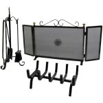 Fonderia bongiovanni - kit d'accessoires de chemine compos de trois lments : pare - tincelles, perche ...
