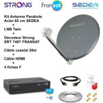 M - e - kit parabole acier 65 cm anthracite + lnb twin 0, 1 db hd + 2 d�codeurs strong srt 7407 + c�ble ...