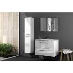 Meuble de salle de bain 80x45x57 cm ? 2 tiroirs � fermeture douce ? m�lamine blanc laqu� ? miroir inclus ...