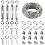 Kits de c�ble en acier inox, 20m c�ble acier galvanis�, kit de c�ble m�tallique avce tendeur oeil - crochet ...
