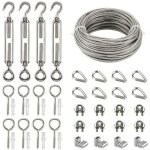 Kits de c�ble en acier inox, 20m c�ble acier galvanis�, kit de c�ble m�tallique avce tendeur oeil - m5, ...