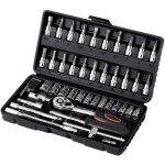 Kit de cl� plate � cliquet et � douille 46 pcs cr - v - 1 / 4  72 dents avec bote � outils - outillage ...