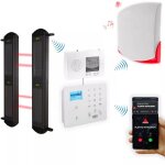 Kit complet 4 dtections barrires 2b porte 900m + alerte gsm appel / sms + sirne sans - fil puissante ...