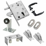 Kit complet portail coulissant roues acier gorge en u �80x16mm ? charge max 655kg ? serrure � crochet ...