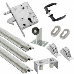 Kit complet portail coulissant roue acier gorge en u � encastrer �80x16mm + rail 9m estebro