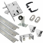 Kit complet portail coulissant roue acier � gorge v en applique �80x20mm + rail 9m estebro