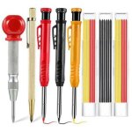 Kit de crayons de charpentier m�canique avec poin�on central, crayons � bois massif � trous profonds ...