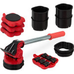 Kit de d�place meuble lourd, charge maximale : 150 kg, 8 embouts, d�m�nagement, rouge et noir - relaxdays ...