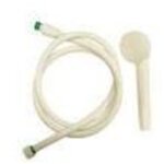 Kit de douche dame pour h�pitaux avec douchette blanche 1 jet et flexible pvc blanc � rep�re vert jetable ...