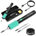 Kit fer  souder avec batterie usb, 3 tempratures rglables (270 c  450 c), 3 pannes  souder, support, ...