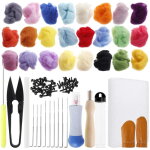 Kit de feutrage � l'aiguille pour d�butants : 24 couleurs de laine � feutrer, ensemble complet d'accessoires ...