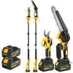 Kit de jardinage sur perche 4 en 1 : 8  tron�onneuse + 28 mm s�cateur �lectrique + 2 batteries de 3 000 ...