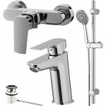 W7 - kit nero mitigeurs lavabo et douche + colonne et douchette 5 jets