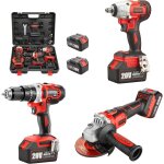 Kit d'outils 3 pi�ces (cl� � chocs sans fil sans balais + perceuse � chocs + meuleuse d'angle sans balais) ...