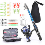 Kit de p�che complet : canne t�lescopique 1, 5m avec moulinet � giratoire, hame�ons, app�ts mous, palangriers ...