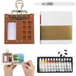 Kit peinture aquarelle voyage - palette portable 8 couleurs, carnet croquis, pinceau eau, clip magnetique, ...