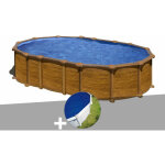 Gre - kit piscine acier aspect bois gr amazonia ovale 6, 34 x 3, 99 x 1, 32 m + bche  bulles