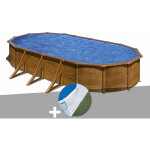 Kit piscine acier aspect bois gr� pacific ovale 7, 44 x 3, 99 x 1, 22 m + tapis de sol