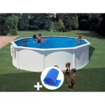 Kit piscine acier blanc gr� bora bora ronde 4, 80 x 1, 22 m + b�che � bulles