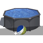 Kit piscine acier gris anthracite gr louko ronde 3, 20 x 1, 22 m + bche  bulles