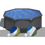 Kit piscine acier gris anthracite gré louko ronde 3, 20 x 1, 22 m + bâche à bulles + tapis de sol Kit piscine acier gris anthracite gré louko ronde 3, 20 x 1, 22 m + bâche à bulles + tapis de sol