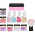 Kit de poudre � tremper pour ongles avec gel, base, top coat et pinceau - outils manucure professionnels ...