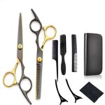 Kit professionnel de ciseaux de coiffure ? noir et or ? ensemble 9 pi�ces