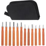 Kit de sculpture sur bois 12 pi�ces avec manches imitation palissandre couteaux de pr�cision en acier ...