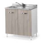 Kit sous e'vier meuble bas 2 portes pour cuisine e'quipe'e coloris gris me'le'ze finitions orme Kit sous e'vier meuble bas 2 portes pour cuisine e'quipe'e coloris gris me'le'ze finitions orme