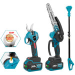Kit tron�onneuse �lectrique sur perche 4 en 1, tron�onneuse 8  + s�cateur �lectrique 28 mm + 2 batteries ...