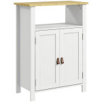 Kleankin - meuble bas de salle de bain sur pied 2 portes �tag�re niche plateau aspect bois clair blanc ...