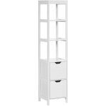 Kleankin - meuble colonne rangement salle de bain dim. 30l x 30l x 144h cm 2 tiroirs 3 �tag�res mdf blanc ...