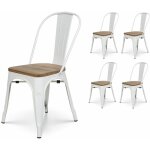 Kosmi - lot de 4 chaises en mtal blanc mat et assise en bois clair - style industriel