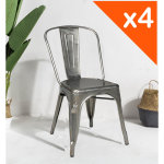 Lot de 4 chaises en mtal brut aspect galvanis - style industriel