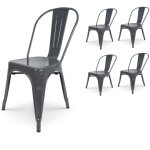 Kosmi - lot de 4 chaises en mtal gris fonc effet brillant - style industriel