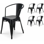 Kosmi - lot de 4 chaises en mtal noir mat style industriel - avec accoudoirs