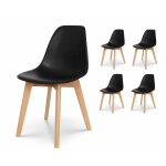 Lot de 4 chaises style scandinave modèle gabby - coque en résine noire et pieds en bois naturel Lot de 4 chaises style scandinave modèle gabby - coque en résine noire et pieds en bois naturel