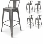 Kosmi - lot de 4 tabourets de bar en m�tal brut aspect galvanis� style industriel - avec dossier - hauteur ...