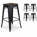 Kosmi - lot de 4 tabourets de bar en métal noir mat style industriel et assise en bois foncé - hauteur ... Kosmi - lot de 4 tabourets de bar en métal noir mat style industriel et assise en bois foncé - hauteur ...