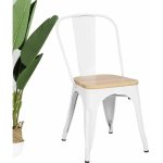 Chaise en mtal blanc mat et assise en bois clair - style industriel
