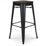 Kosmi - tabouret de bar en mtal noir mat style industriel et assise en bois fonc - hauteur 76 cm