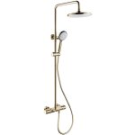 Colonne bain douche cascade dor� bross� avec mitigeur thermostatique - grosa