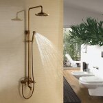 Colonne de douche sans robinetterie laiton antique ? pommeau rond jet pluie ? support r�glable ? bec ...