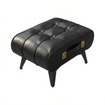 Kumo - tabouret pouf ottoman moderne 35, 5x25x30 cm repose - pieds en simili - cuir noir